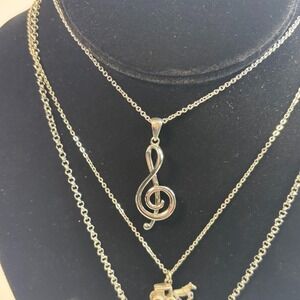 Necklace Lot Three Delicate Charm Pendant Pieces for Stacking Silver Tone